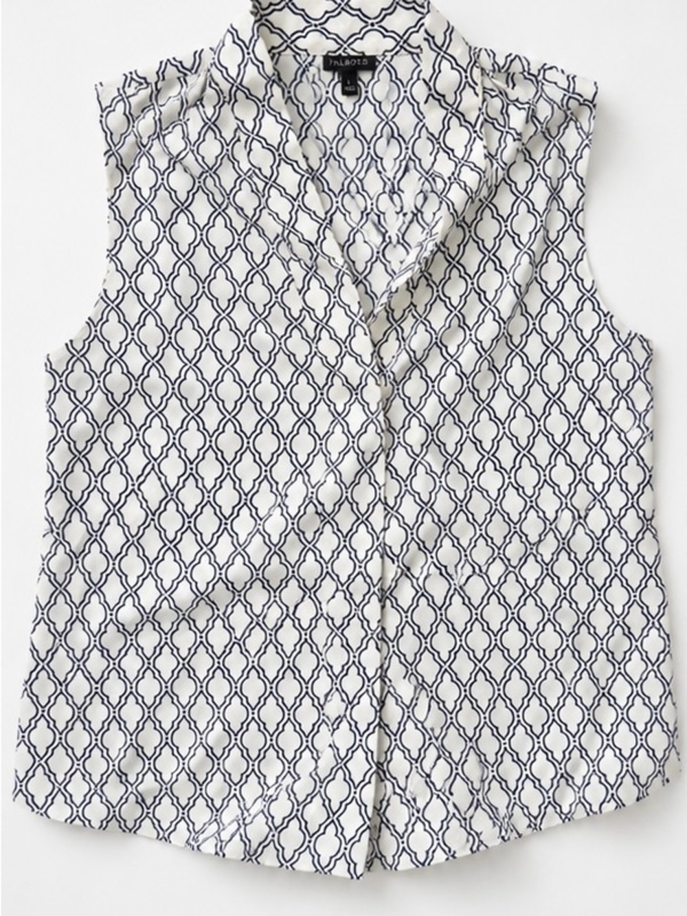 Talbots Sleeveless Button Front Blouse Navy Ivory Print Size Large